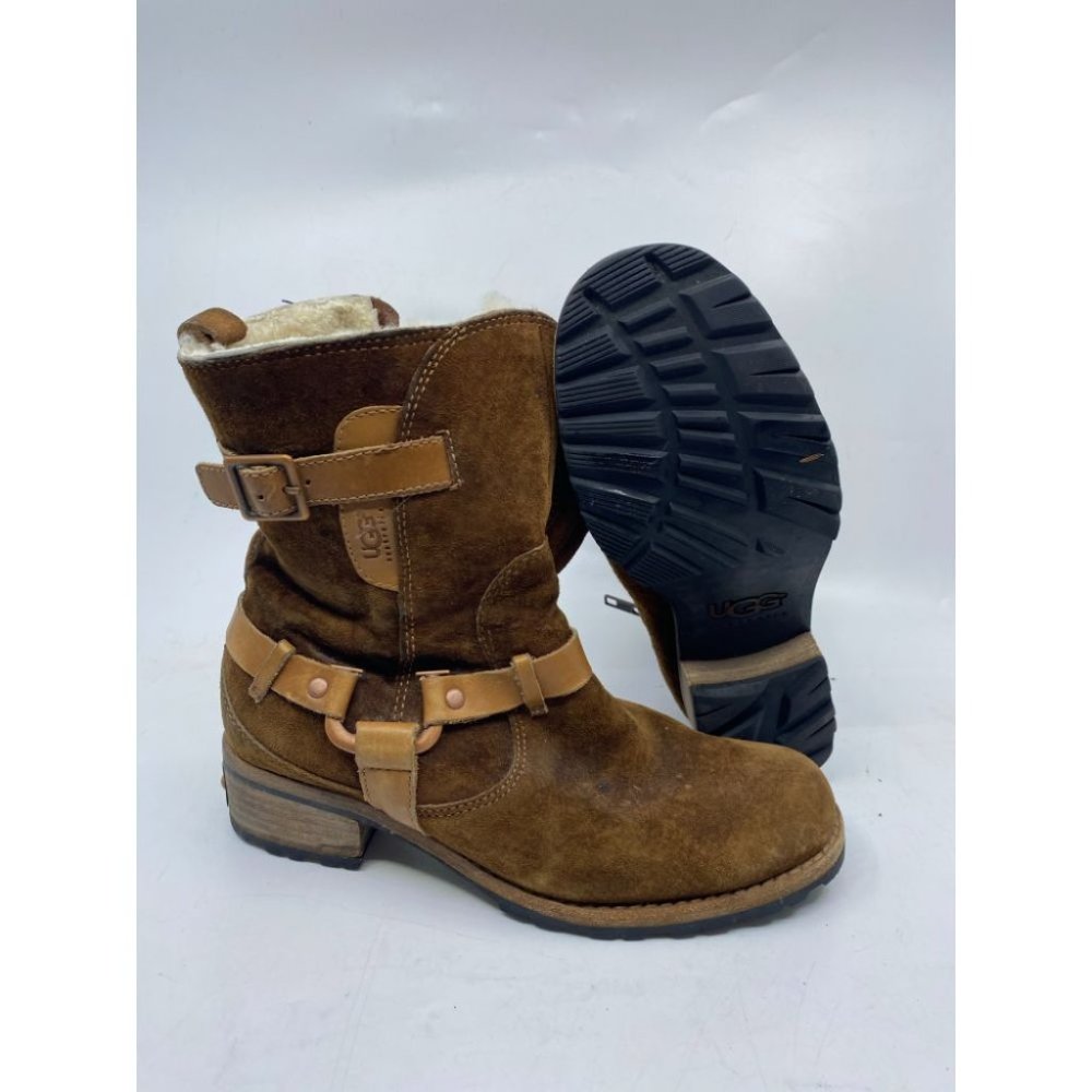 UGG Brown Leather Boots Size 6 - Picture 2 of 10